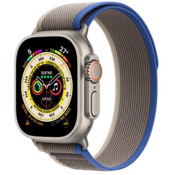 Apple Watch Ultra Titanium Case 49mm With Apple Logo + Blue & Grey Trail Loop High Quality
