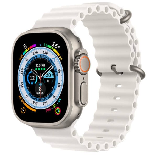 Apple Watch Ultra Titanium Case 49mm With Apple Logo + White Ocean Band High Quality