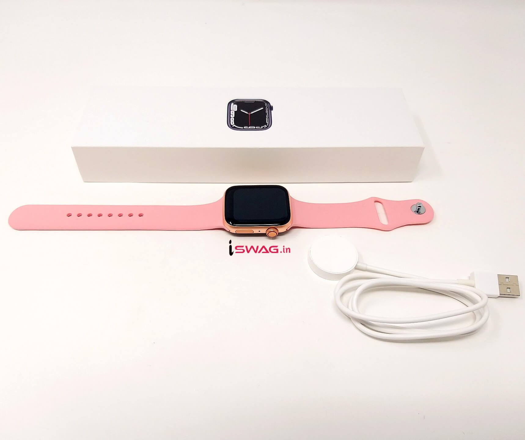 Apple Watch Series 7 With Apple Logo + Pink Strap 45mm (Super High Quality)  - iswag
