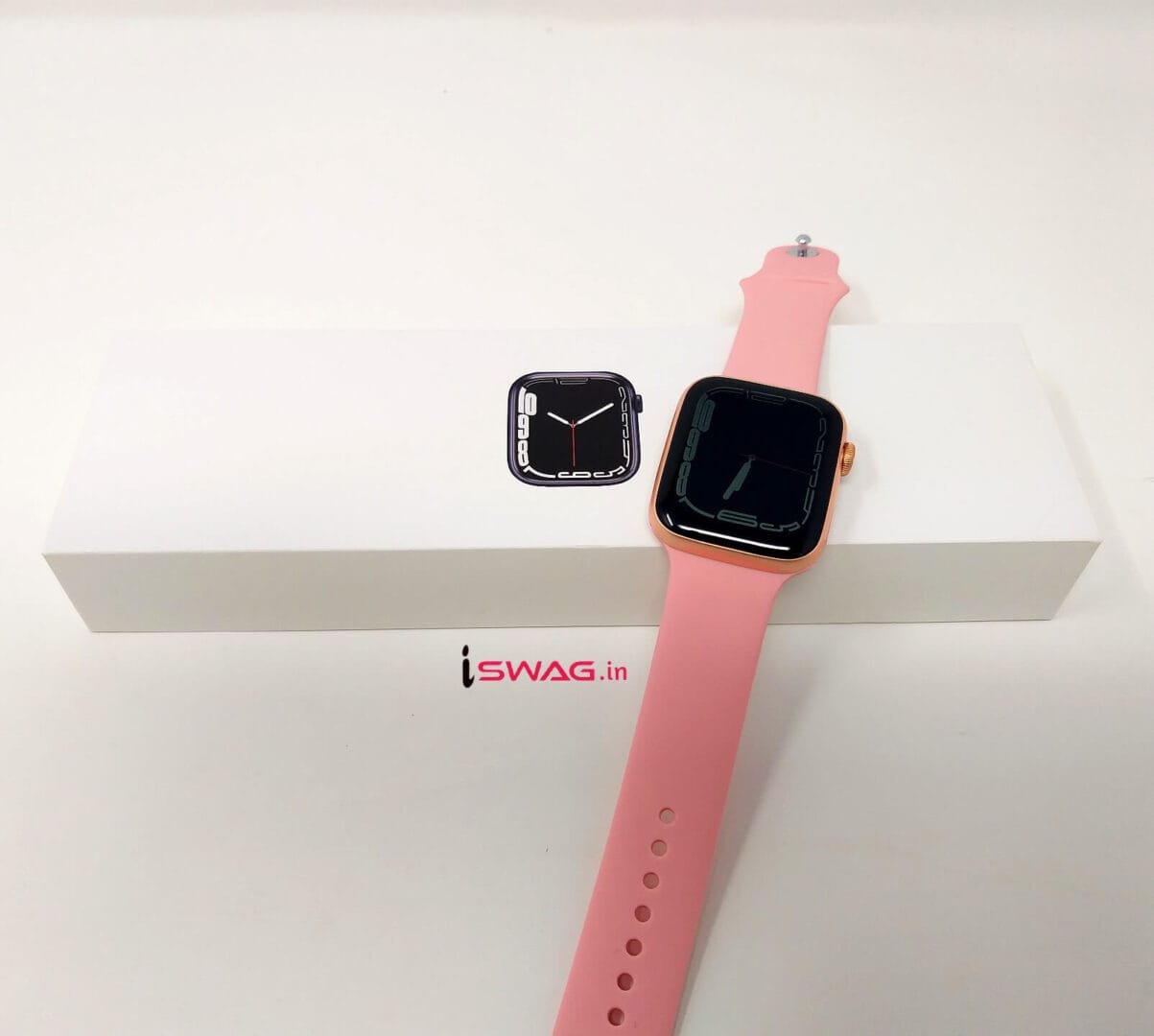 Apple Watch Series 7 With Apple Logo + Pink Strap 45mm (Super High Quality)  - iswag