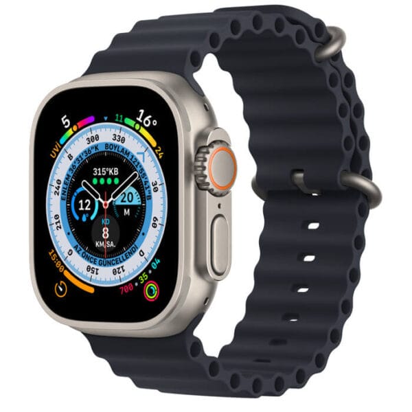 Apple Watch Ultra Titanium Case 49mm With Apple Logo + Black Ocean Band High Quality