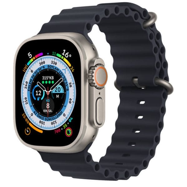 Apple Watch Series 8 Ultra Titanium Case 49mm With Apple Logo + Black Ocean Band Same Like original (Super High Quality)