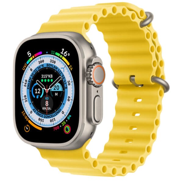 Apple Watch Ultra Titanium Case 49mm With Apple Logo + Yellow Ocean Band High Quality