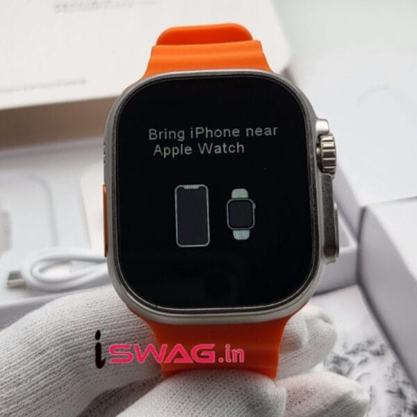 Apple Watch Ultra 2 Titanium Case 49mm With Apple Logo + Orange Ocean Band Super High Quality
