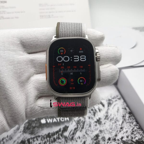 Apple Watch Ultra 2 Titanium Case 49mm With Apple Logo + Green/Grey Trail Loop Strap 100% Same Like Original