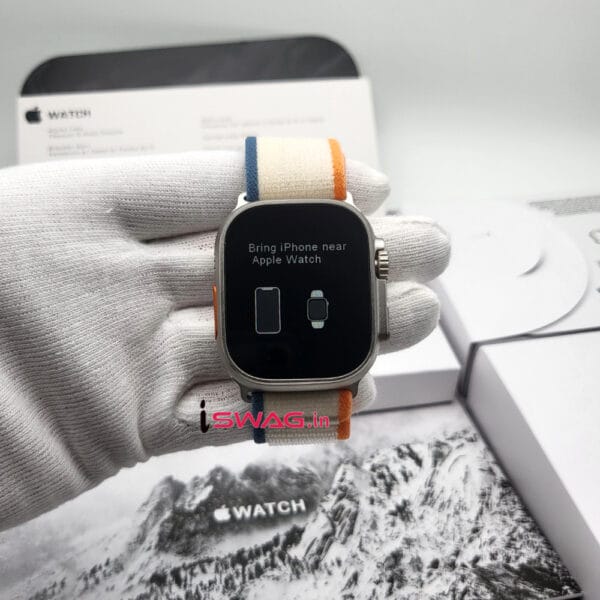 Apple Watch Ultra 2 Titanium Case 49mm With Apple Logo + Orange/Beige Trail Loop Strap Same Like Original