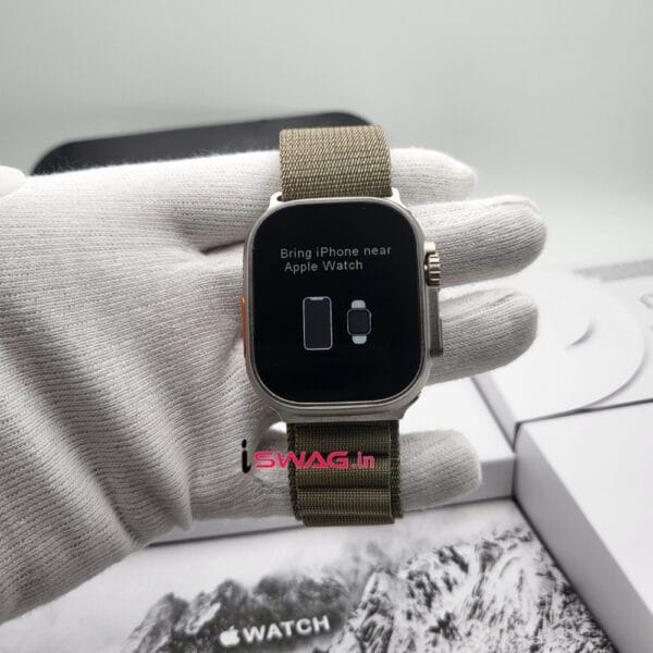 Apple Watch Ultra 2 Titanium Case 49mm With Apple Logo + Olive Alpine Loop Strap Same Like Original