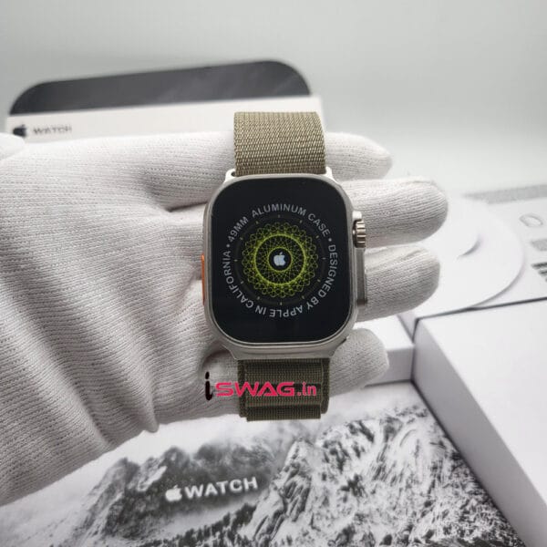 Apple Watch Ultra 2 Titanium Case 49mm With Apple Logo + Olive Alpine Loop Strap 100% Same Like Original
