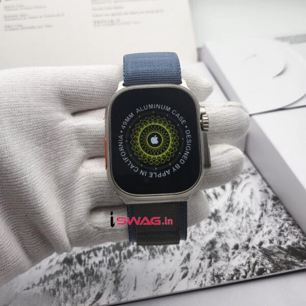 Apple Watch Ultra 2 Titanium Case 49mm With Apple Logo + Blue Alpine Loop Strap 100% Same Like Original
