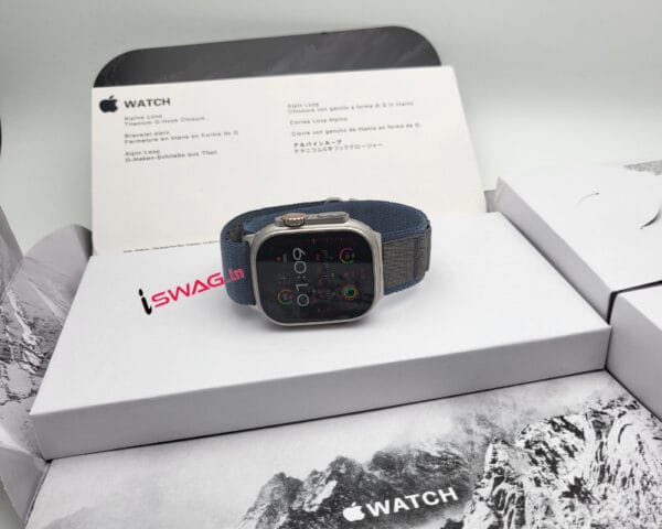 Apple Watch Ultra 2 Titanium Case 49mm With Apple Logo + Blue Alpine Loop Strap 100% Same Like Original