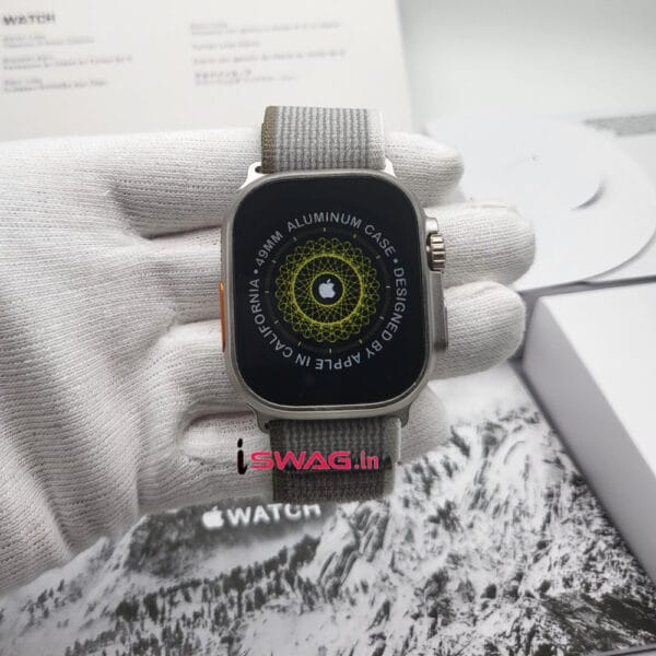 Apple Watch Ultra 2 Titanium Case 49mm With Apple Logo + Green/Grey Trail Loop Strap 100% Same Like Original